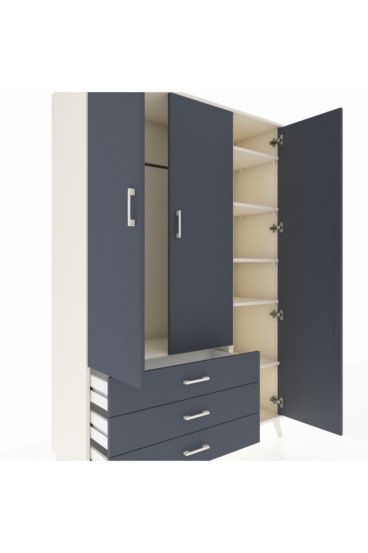 Hyperion Dolap 6 Raflı 3 Çekmeceli Tek Askılı 132x44x195 Aytaşı-Antrasit/Antrasit