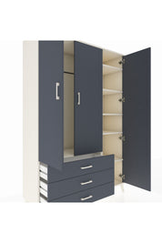 Hyperion Dolap 6 Raflı 3 Çekmeceli Tek Askılı 132x44x195 Aytaşı-Antrasit/Antrasit