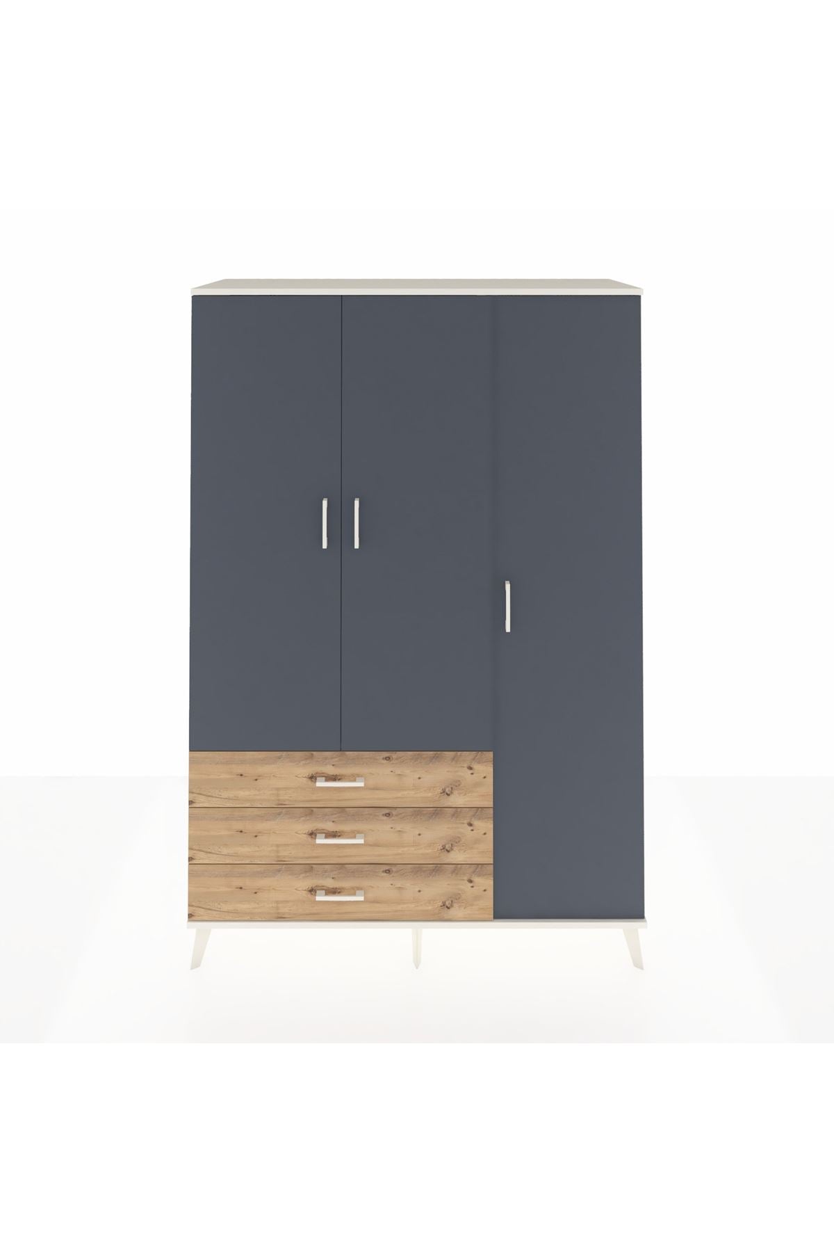 Hyperion Dolap 6 Raflı 3 Çekmeceli Tek Askılı 132x44x195 Aytaşı-Antrasit/Çam