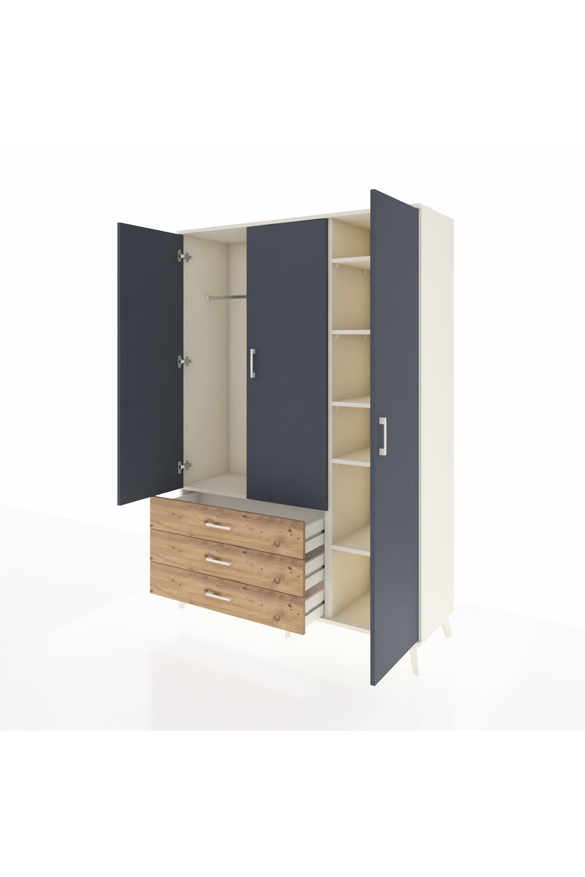 Hyperion Dolap 6 Raflı 3 Çekmeceli Tek Askılı 132x44x195 Aytaşı-Antrasit/Çam