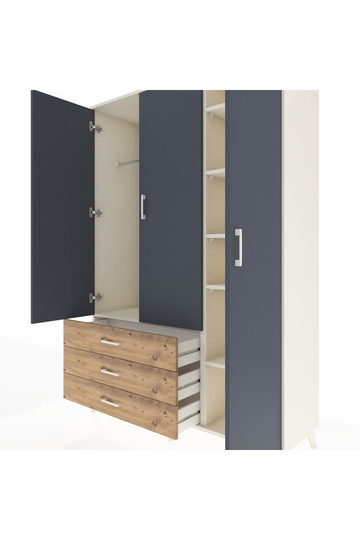 Hyperion Dolap 6 Raflı 3 Çekmeceli Tek Askılı 132x44x195 Aytaşı-Antrasit/Çam