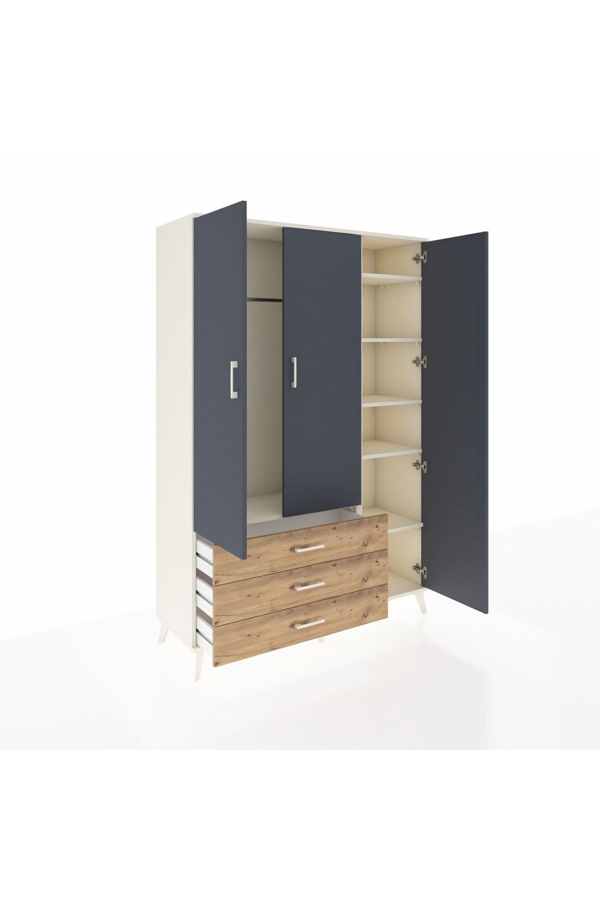 Hyperion Dolap 6 Raflı 3 Çekmeceli Tek Askılı 132x44x195 Aytaşı-Antrasit/Çam