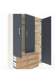 Hyperion Dolap 6 Raflı 3 Çekmeceli Tek Askılı 132x44x195 Aytaşı-Antrasit/Çam