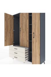 Hyperion Dolap 6 Raflı 3 Çekmeceli Tek Askılı 132x44x195 Antrasit-Çam/Aytaşı