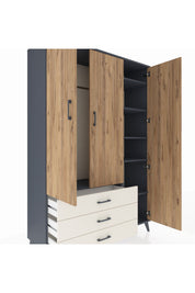 Hyperion Dolap 6 Raflı 3 Çekmeceli Tek Askılı 132x44x195 Antrasit-Çam/Aytaşı