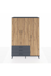 Hyperion Dolap 6 Raflı 3 Çekmeceli Tek Askılı 132x44x195 Antrasit-Çam/Antrasit