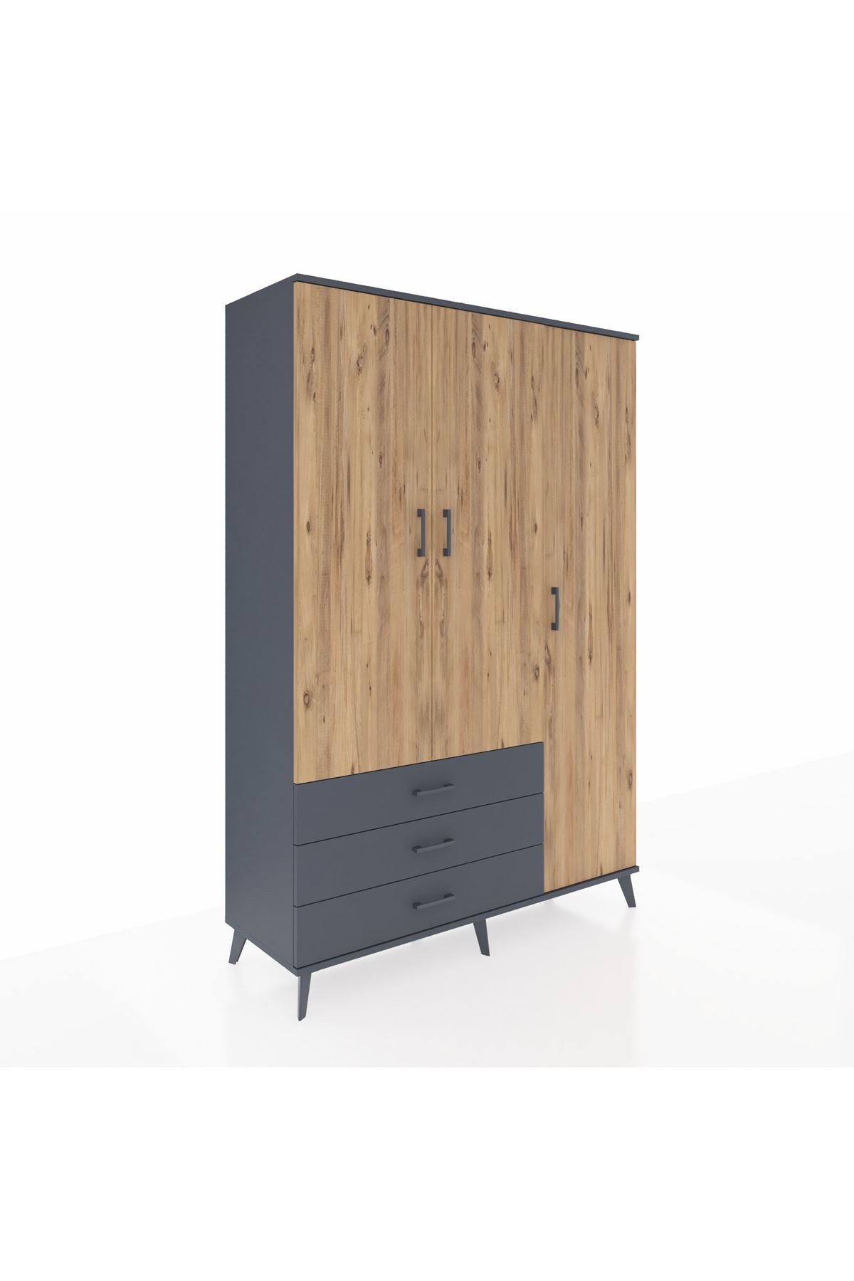 Hyperion Dolap 6 Raflı 3 Çekmeceli Tek Askılı 132x44x195 Antrasit-Çam/Antrasit