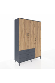 Hyperion Dolap 6 Raflı 3 Çekmeceli Tek Askılı 132x44x195 Antrasit-Çam/Antrasit