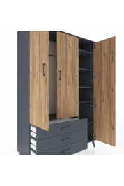 Hyperion Dolap 6 Raflı 3 Çekmeceli Tek Askılı 132x44x195 Antrasit-Çam/Antrasit