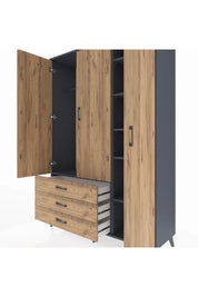 Hyperion Dolap 6 Raflı 3 Çekmeceli Tek Askılı 132x44x195 Antrasit-Çam/Çam