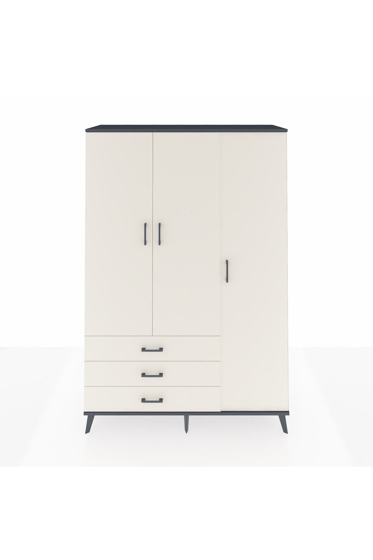 Hyperion Dolap 6 Raflı 3 Çekmeceli Tek Askılı 132x44x195 Antrasit-Aytaşı/Aytaşı