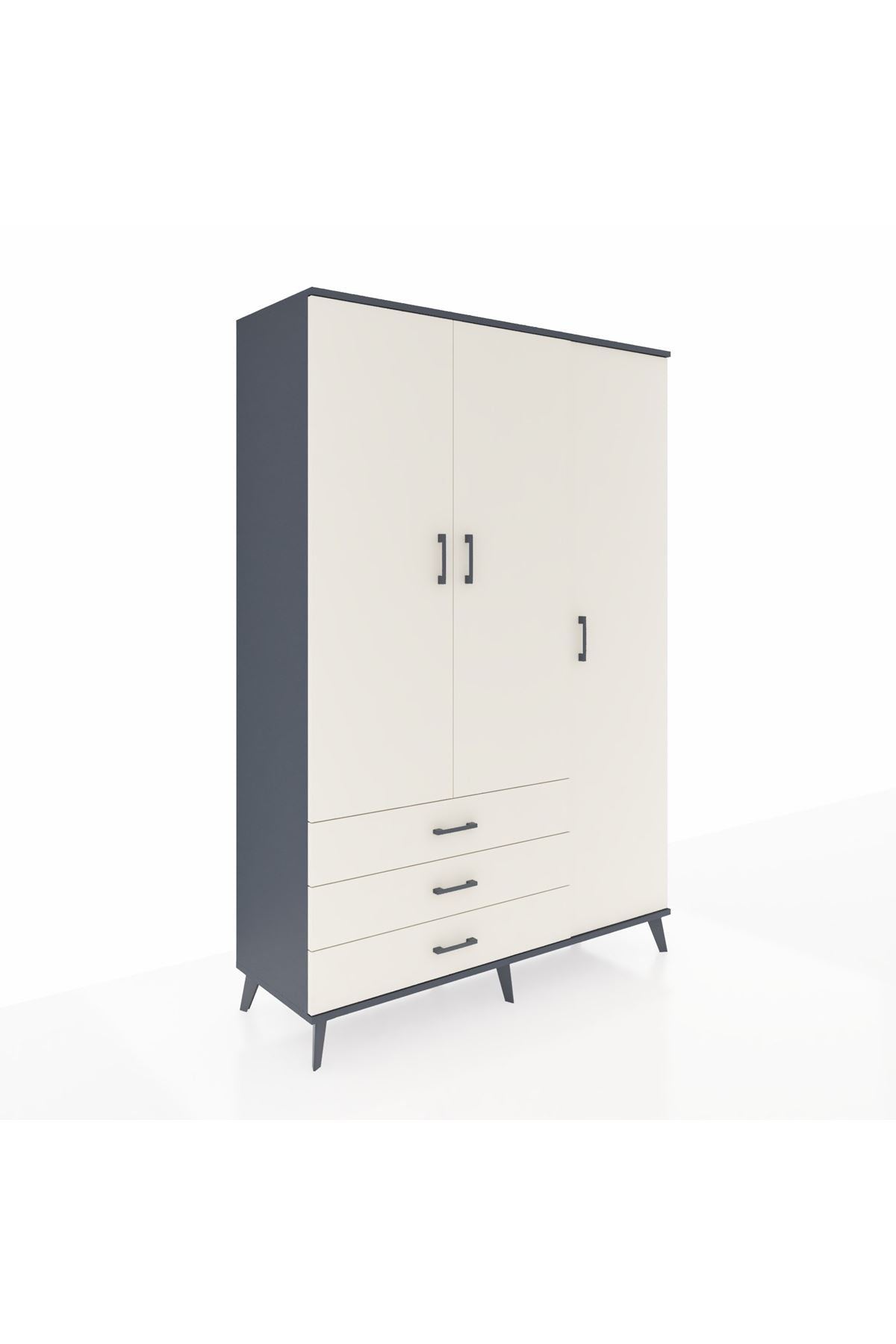 Hyperion Dolap 6 Raflı 3 Çekmeceli Tek Askılı 132x44x195 Antrasit-Aytaşı/Aytaşı