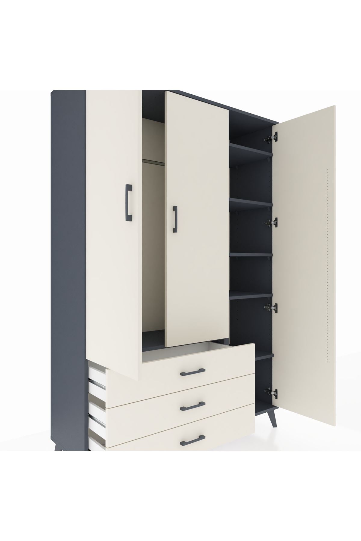 Hyperion Dolap 6 Raflı 3 Çekmeceli Tek Askılı 132x44x195 Antrasit-Aytaşı/Aytaşı