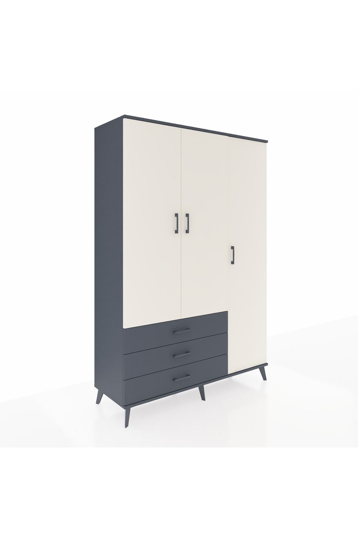 Hyperion Dolap 6 Raflı 3 Çekmeceli Tek Askılı 132x44x195 Antrasit-Aytaşı/Antrasit