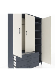 Hyperion Dolap 6 Raflı 3 Çekmeceli Tek Askılı 132x44x195 Antrasit-Aytaşı/Antrasit