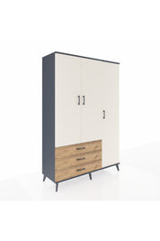 Hyperion Dolap 6 Raflı 3 Çekmeceli Tek Askılı 132x44x195 Antrasit-Aytaşı/Çam