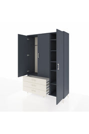 Hyperion Dolap 6 Raflı 3 Çekmeceli Tek Askılı 132x44x195 Antrasit-Antrasit/Aytaşı