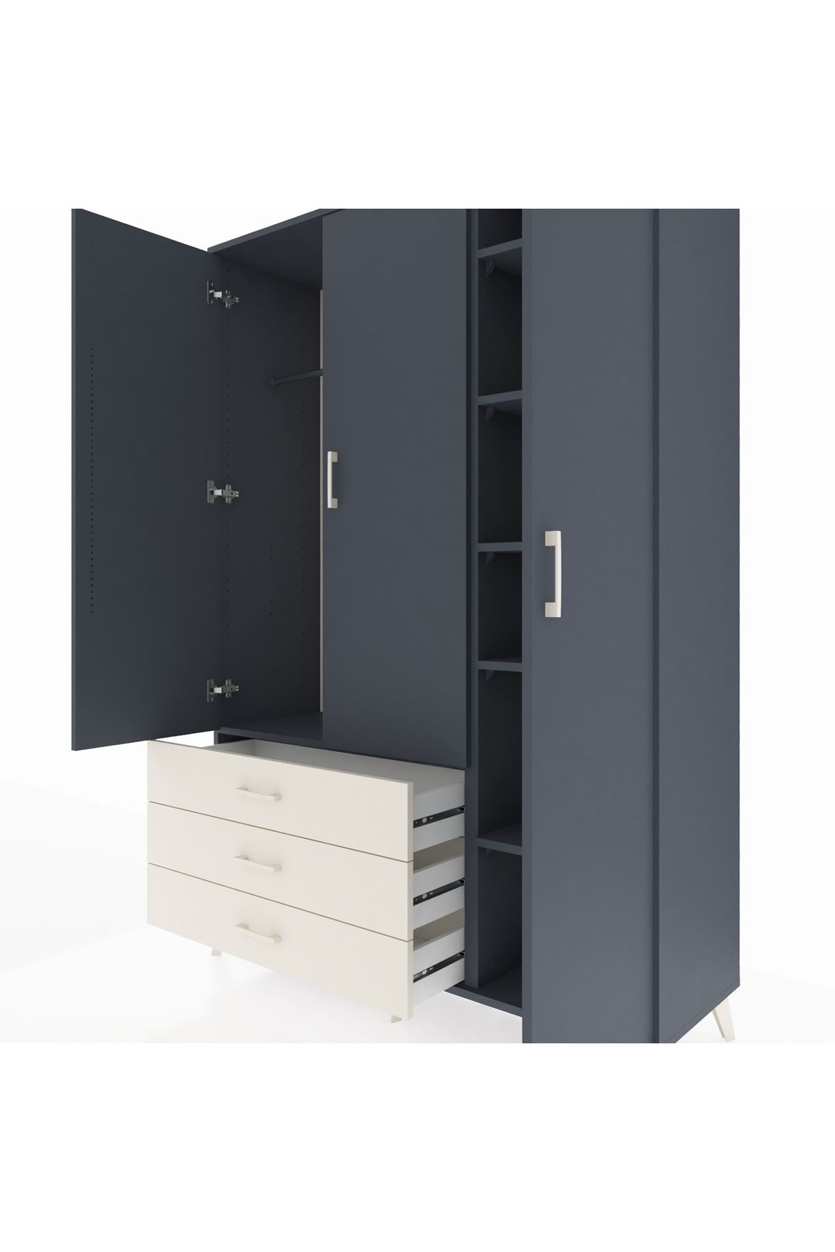 Hyperion Dolap 6 Raflı 3 Çekmeceli Tek Askılı 132x44x195 Antrasit-Antrasit/Aytaşı