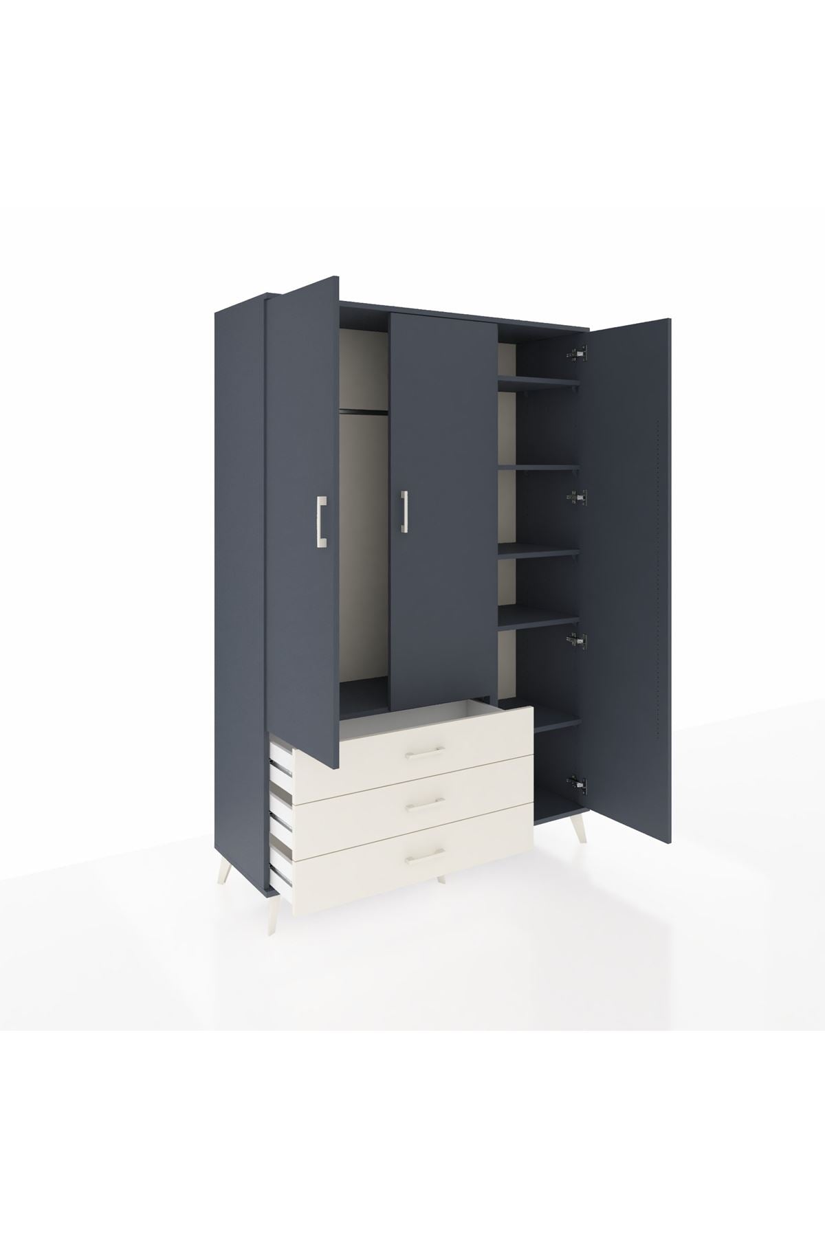 Hyperion Dolap 6 Raflı 3 Çekmeceli Tek Askılı 132x44x195 Antrasit-Antrasit/Aytaşı