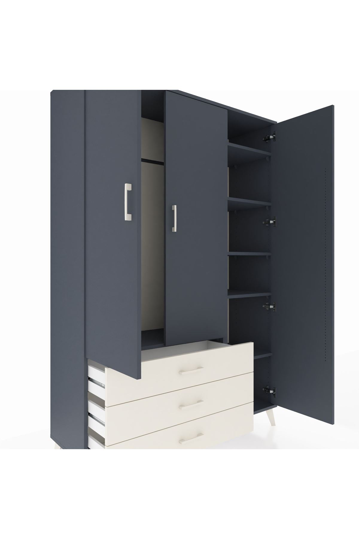 Hyperion Dolap 6 Raflı 3 Çekmeceli Tek Askılı 132x44x195 Antrasit-Antrasit/Aytaşı