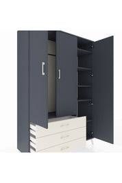 Hyperion Dolap 6 Raflı 3 Çekmeceli Tek Askılı 132x44x195 Antrasit-Antrasit/Aytaşı