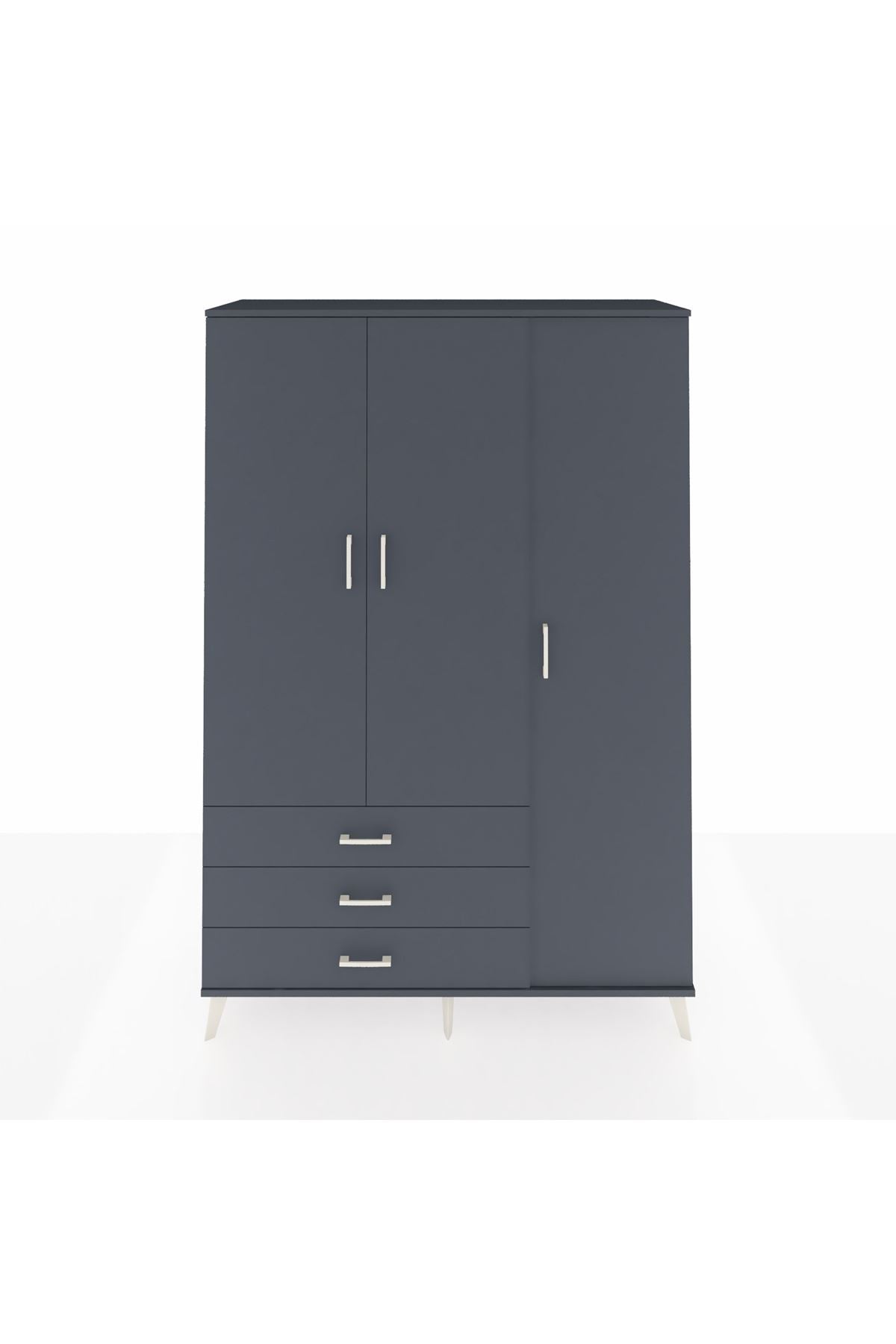 Hyperion Dolap 6 Raflı 3 Çekmeceli Tek Askılı 132x44x195 Antrasit-Antrasit/Antrasit