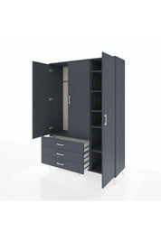 Hyperion Dolap 6 Raflı 3 Çekmeceli Tek Askılı 132x44x195 Antrasit-Antrasit/Antrasit