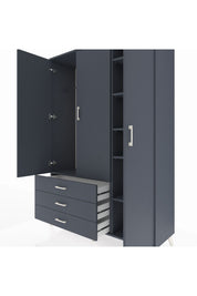 Hyperion Dolap 6 Raflı 3 Çekmeceli Tek Askılı 132x44x195 Antrasit-Antrasit/Antrasit
