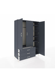 Hyperion Dolap 6 Raflı 3 Çekmeceli Tek Askılı 132x44x195 Antrasit-Antrasit/Antrasit