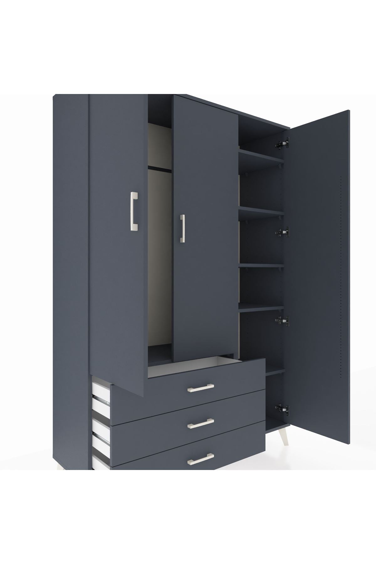 Hyperion Dolap 6 Raflı 3 Çekmeceli Tek Askılı 132x44x195 Antrasit-Antrasit/Antrasit