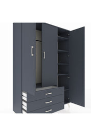 Hyperion Dolap 6 Raflı 3 Çekmeceli Tek Askılı 132x44x195 Antrasit-Antrasit/Antrasit