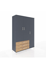 Hyperion Dolap 6 Raflı 3 Çekmeceli Tek Askılı 132x44x195 Antrasit-Antrasit/Çam