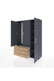 Hyperion Dolap 6 Raflı 3 Çekmeceli Tek Askılı 132x44x195 Antrasit-Antrasit/Çam