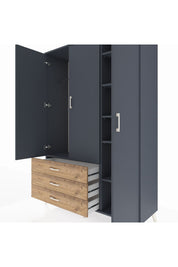 Hyperion Dolap 6 Raflı 3 Çekmeceli Tek Askılı 132x44x195 Antrasit-Antrasit/Çam