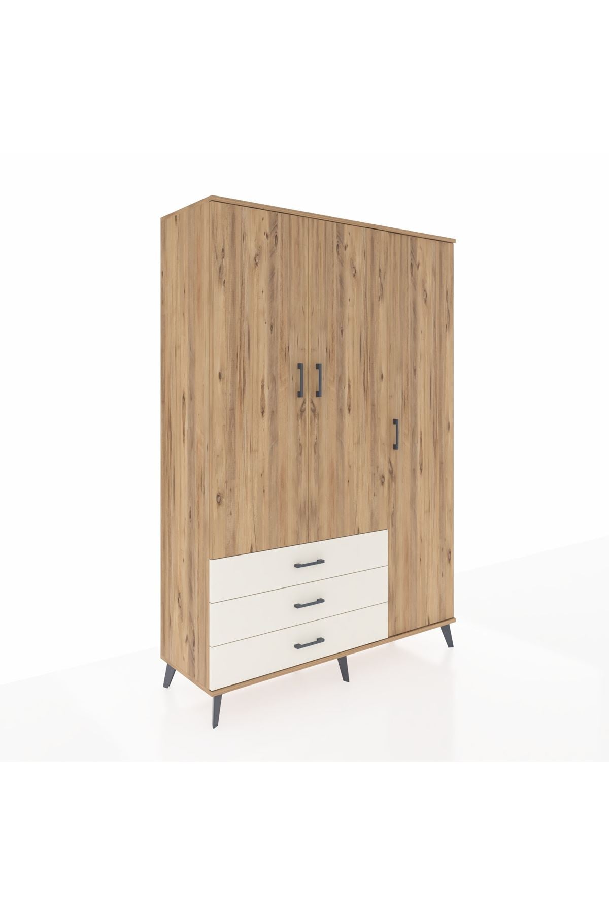 Hyperion Dolap 6 Raflı 3 Çekmeceli Tek Askılı 132x44x195 Çam-Çam/Aytaşı