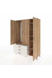 Hyperion Dolap 6 Raflı 3 Çekmeceli Tek Askılı 132x44x195 Çam-Çam/Aytaşı