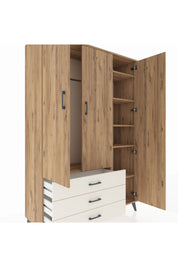 Hyperion Dolap 6 Raflı 3 Çekmeceli Tek Askılı 132x44x195 Çam-Çam/Aytaşı