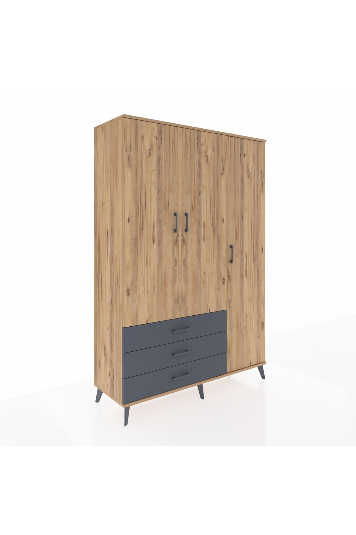 Hyperion Dolap 6 Raflı 3 Çekmeceli Tek Askılı 132x44x195 Çam-Çam/Antrasit