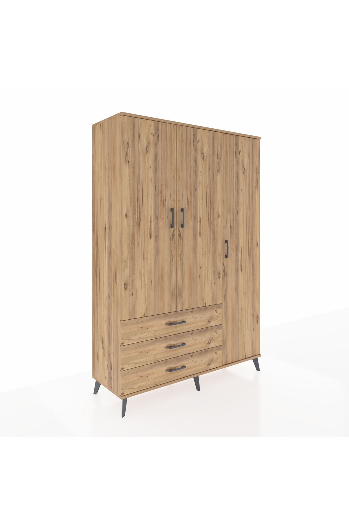 Hyperion Dolap 6 Raflı 3 Çekmeceli Tek Askılı 132x44x195 Çam-Çam/Çam