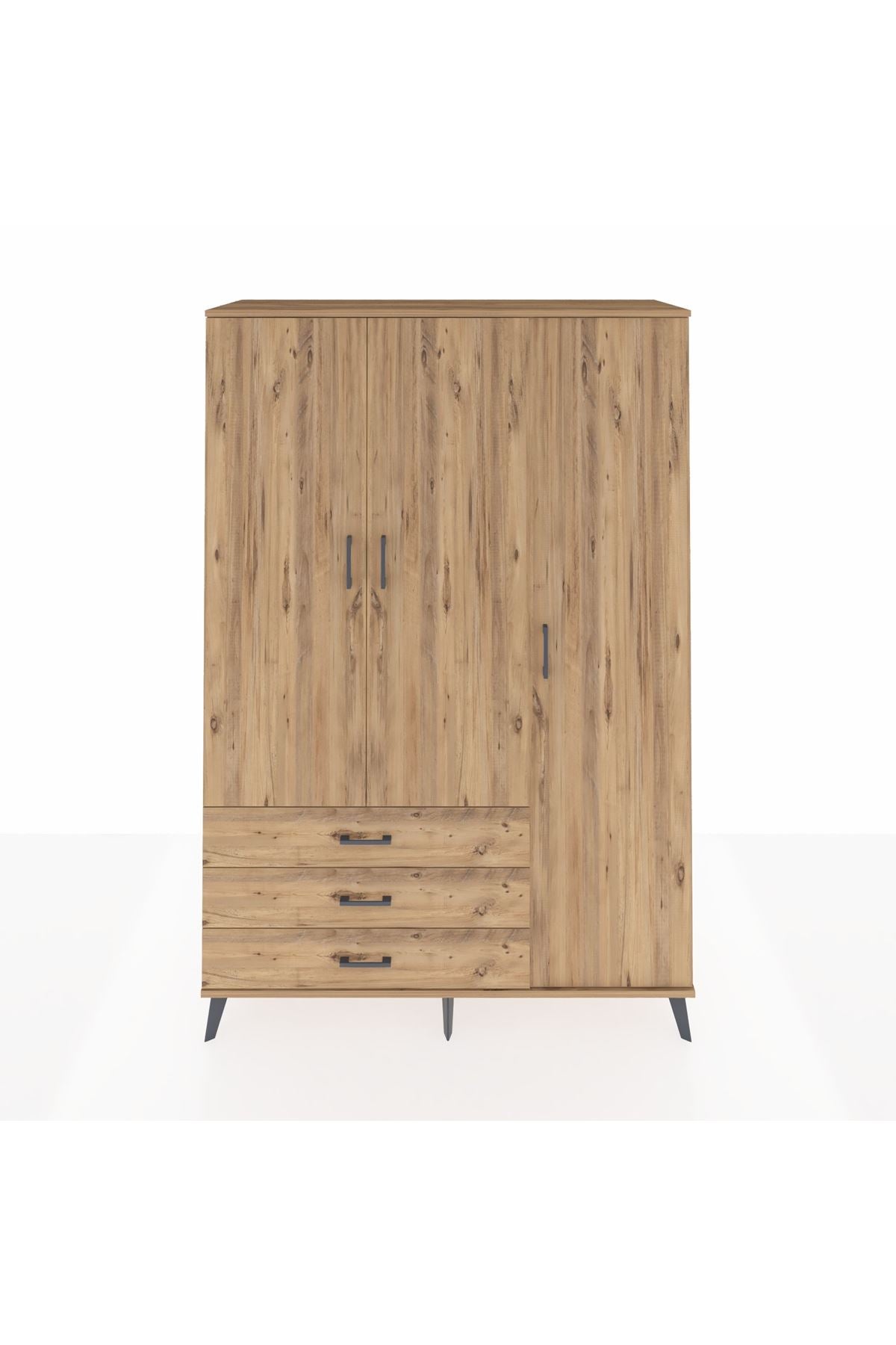 Hyperion Dolap 6 Raflı 3 Çekmeceli Tek Askılı 132x44x195 Çam-Çam/Çam