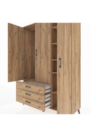 Hyperion Dolap 6 Raflı 3 Çekmeceli Tek Askılı 132x44x195 Çam-Çam/Çam