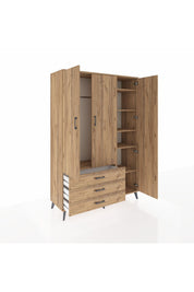 Hyperion Dolap 6 Raflı 3 Çekmeceli Tek Askılı 132x44x195 Çam-Çam/Çam