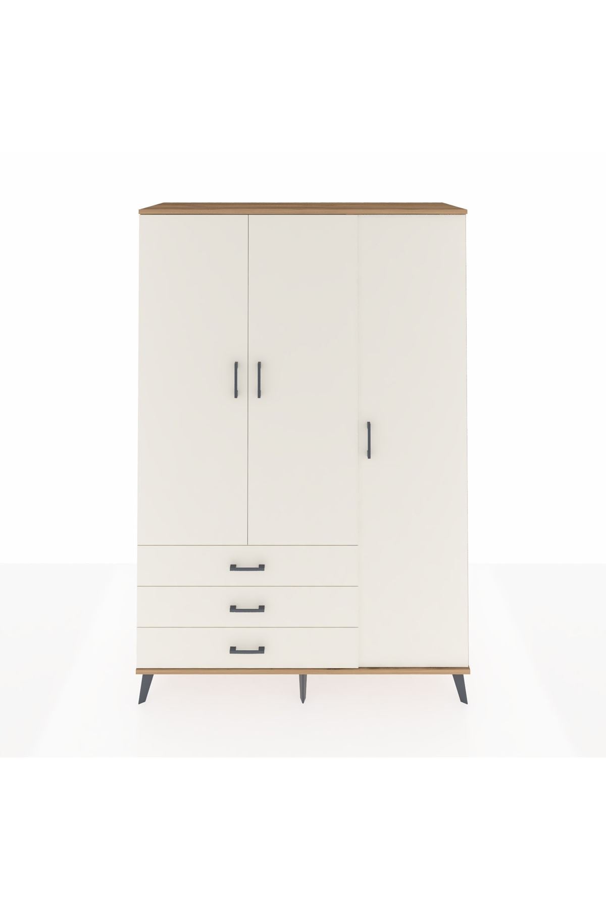 Hyperion Dolap 6 Raflı 3 Çekmeceli Tek Askılı 132x44x195 Çam-Aytaşı/Aytaşı