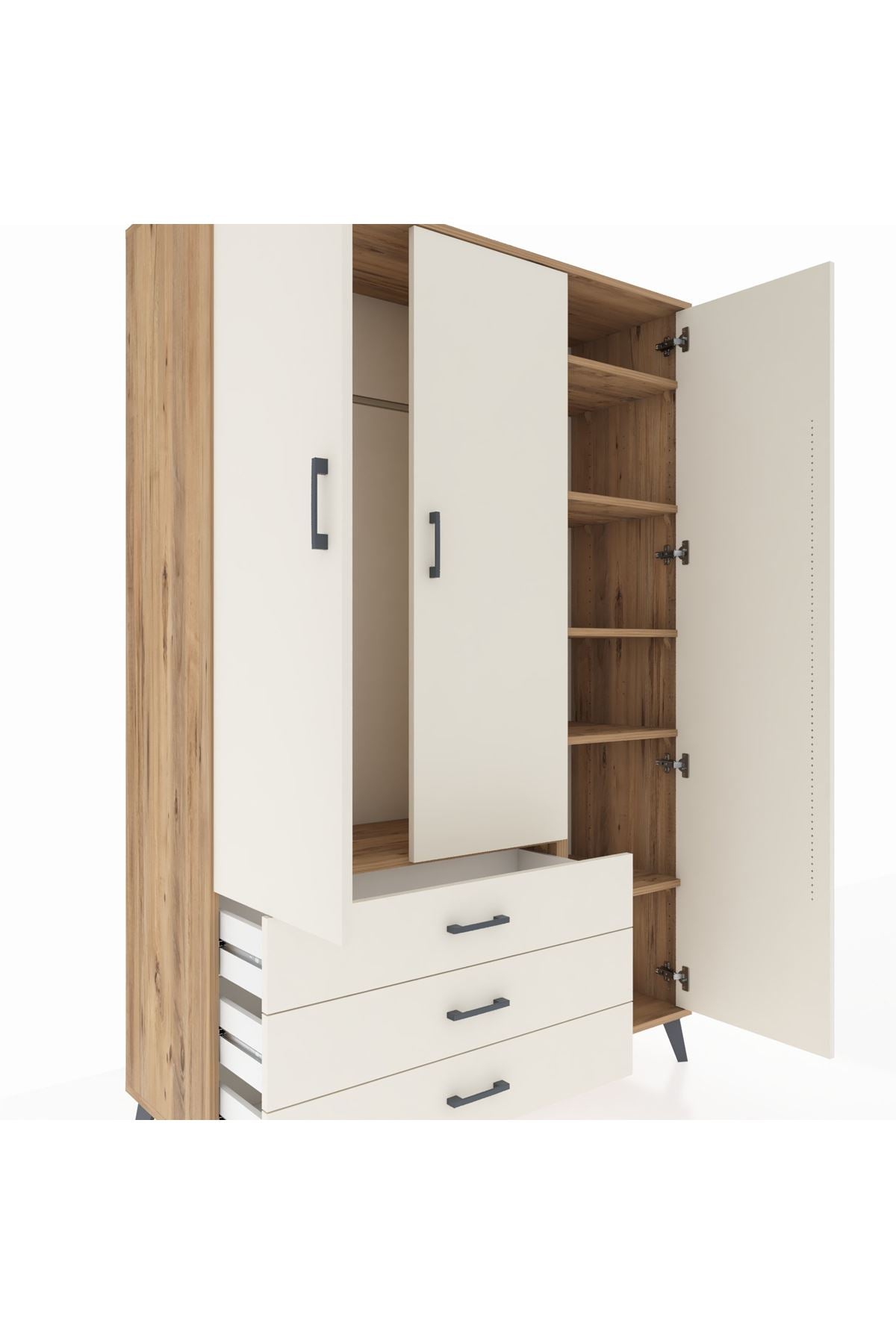 Hyperion Dolap 6 Raflı 3 Çekmeceli Tek Askılı 132x44x195 Çam-Aytaşı/Aytaşı