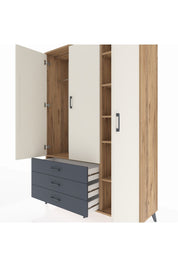 Hyperion Dolap 6 Raflı 3 Çekmeceli Tek Askılı 132x44x195 Çam-Aytaşı/Antrasit