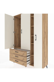 Hyperion Dolap 6 Raflı 3 Çekmeceli Tek Askılı 132x44x195 Çam-Aytaşı/Çam