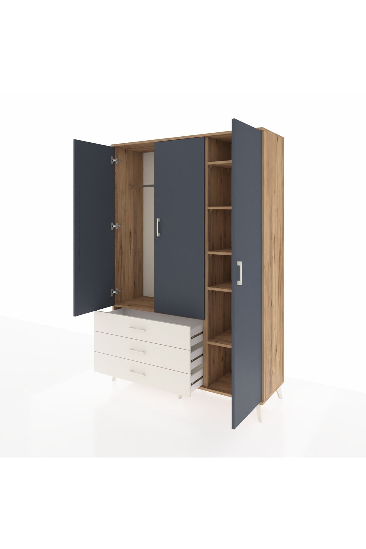 Hyperion Dolap 6 Raflı 3 Çekmeceli Tek Askılı 132x44x195 Çam-Antrasit/Aytaşı