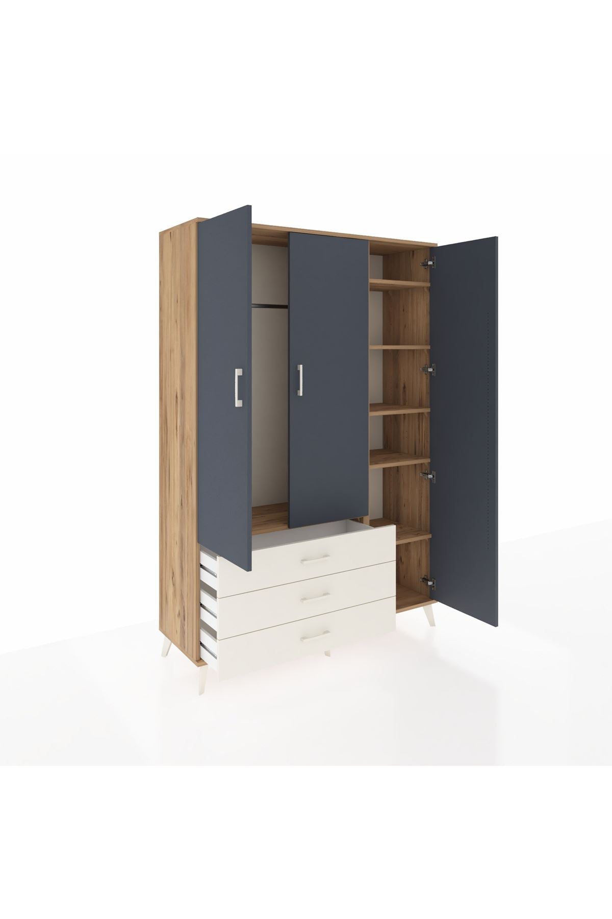 Hyperion Dolap 6 Raflı 3 Çekmeceli Tek Askılı 132x44x195 Çam-Antrasit/Aytaşı