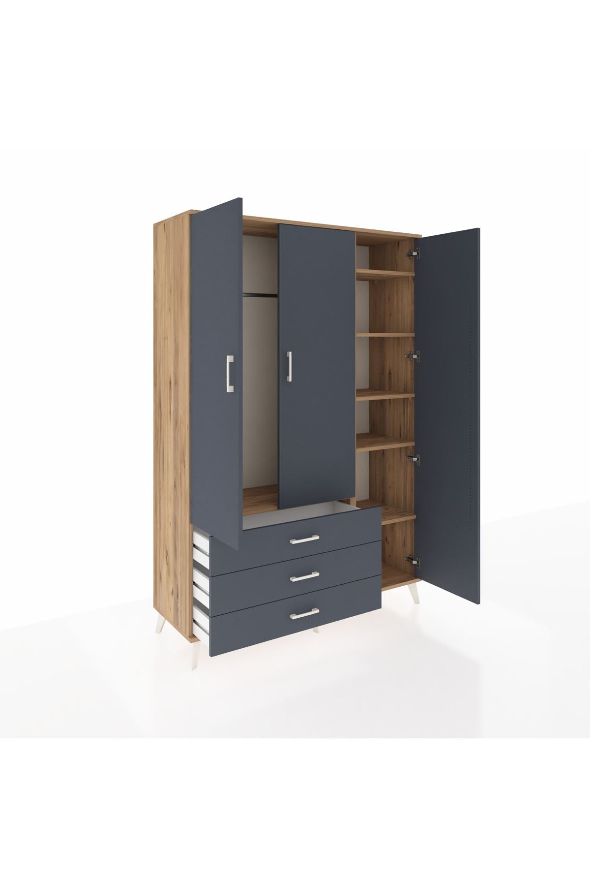 Hyperion Dolap 6 Raflı 3 Çekmeceli Tek Askılı 132x44x195 Çam-Antrasit/Antrasit