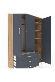 Hyperion Dolap 6 Raflı 3 Çekmeceli Tek Askılı 132x44x195 Çam-Antrasit/Antrasit